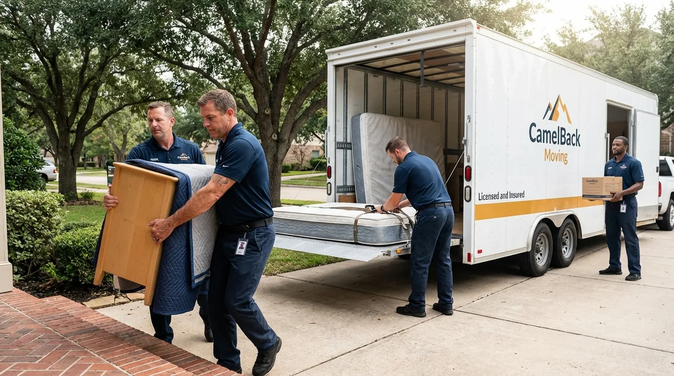 Crew loading residential truck for cross-state move from Denton, MD