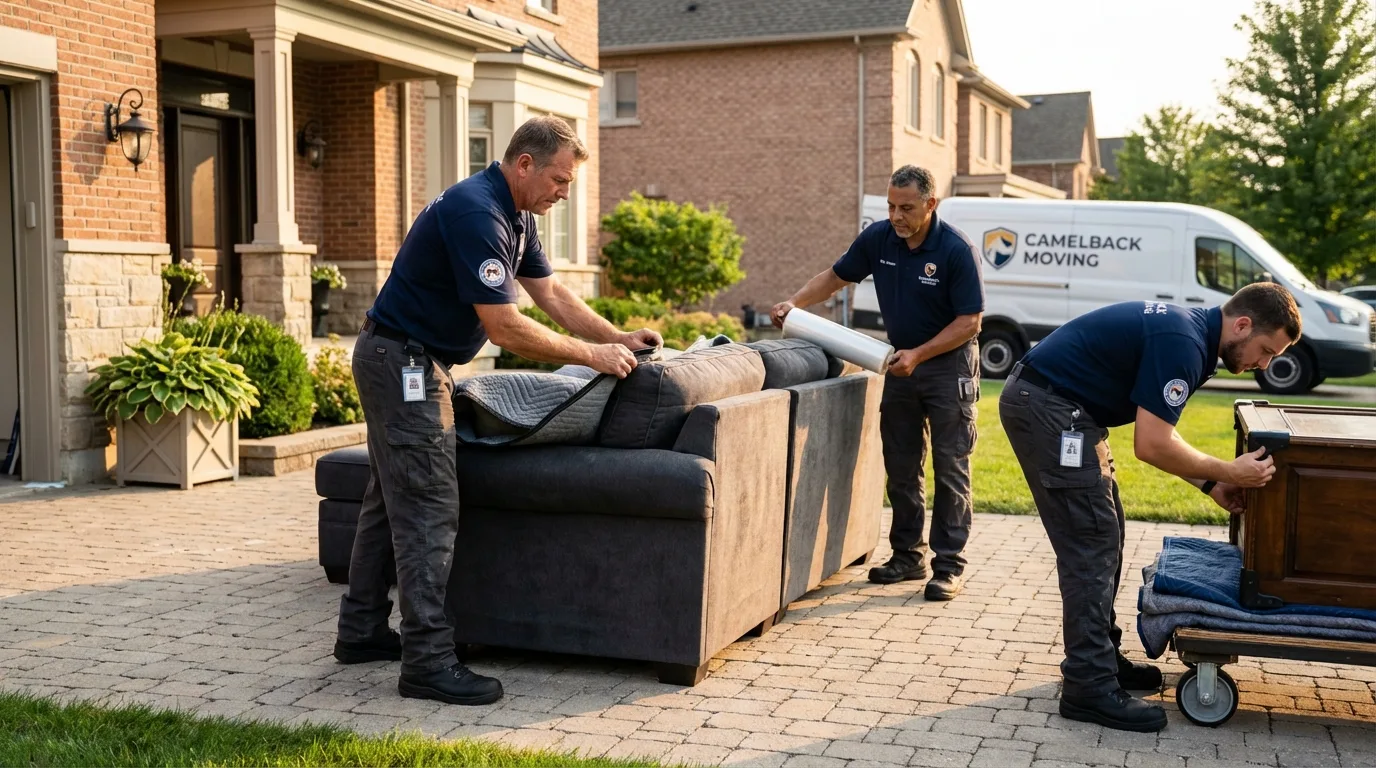 Large estate moving crew wrapping furniture in Denton, MD